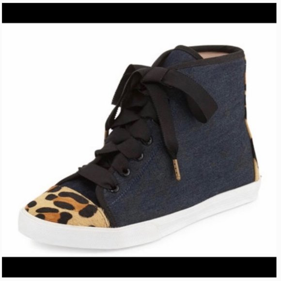 kate spade linus denim & calf hair high-top sneaker shoe size 6.5 nwot - Picture 2 of 10